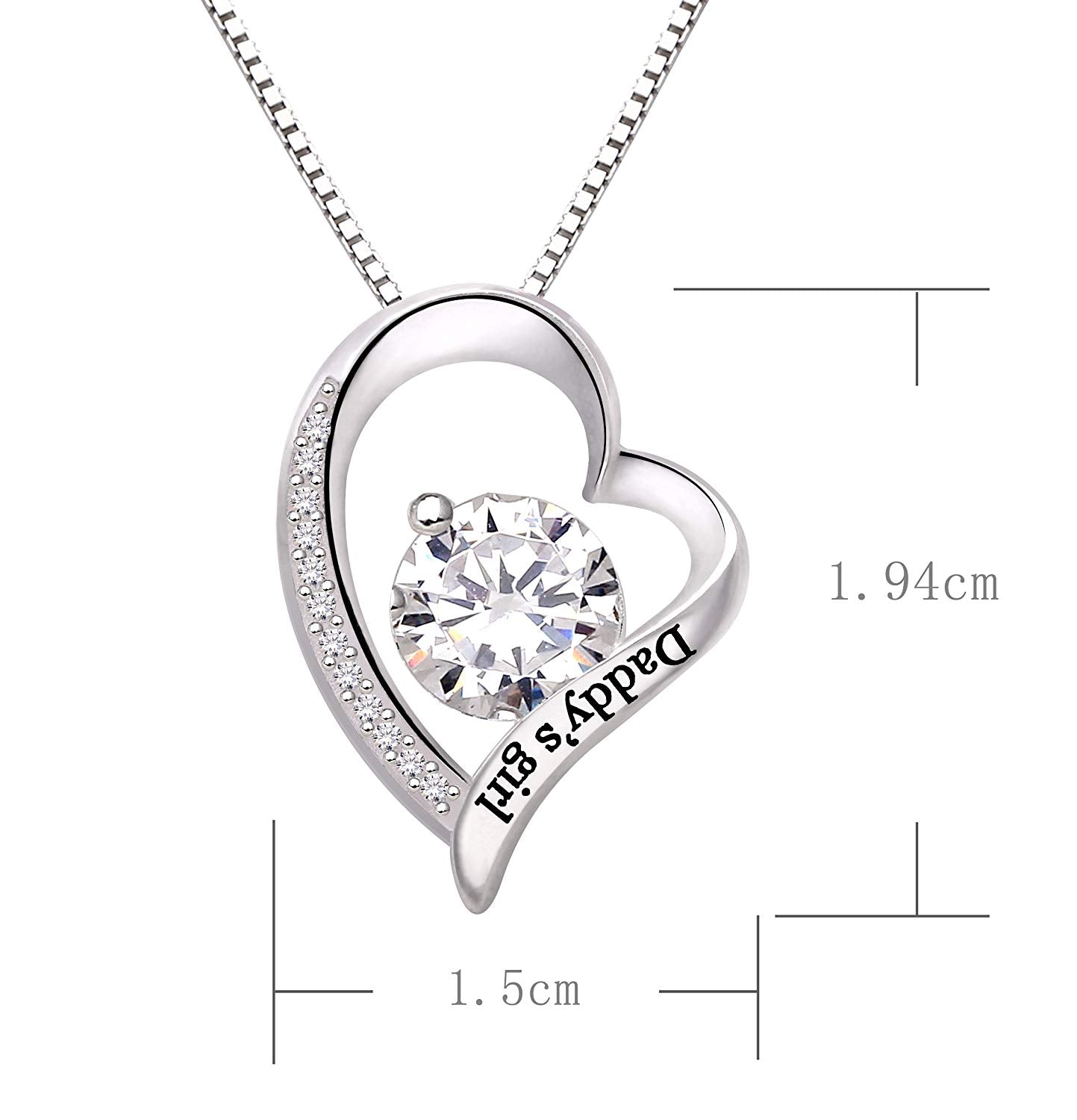 14K White Gold Plating White Crystal Pav'e Daddy's Girl Heart Shaped Necklace