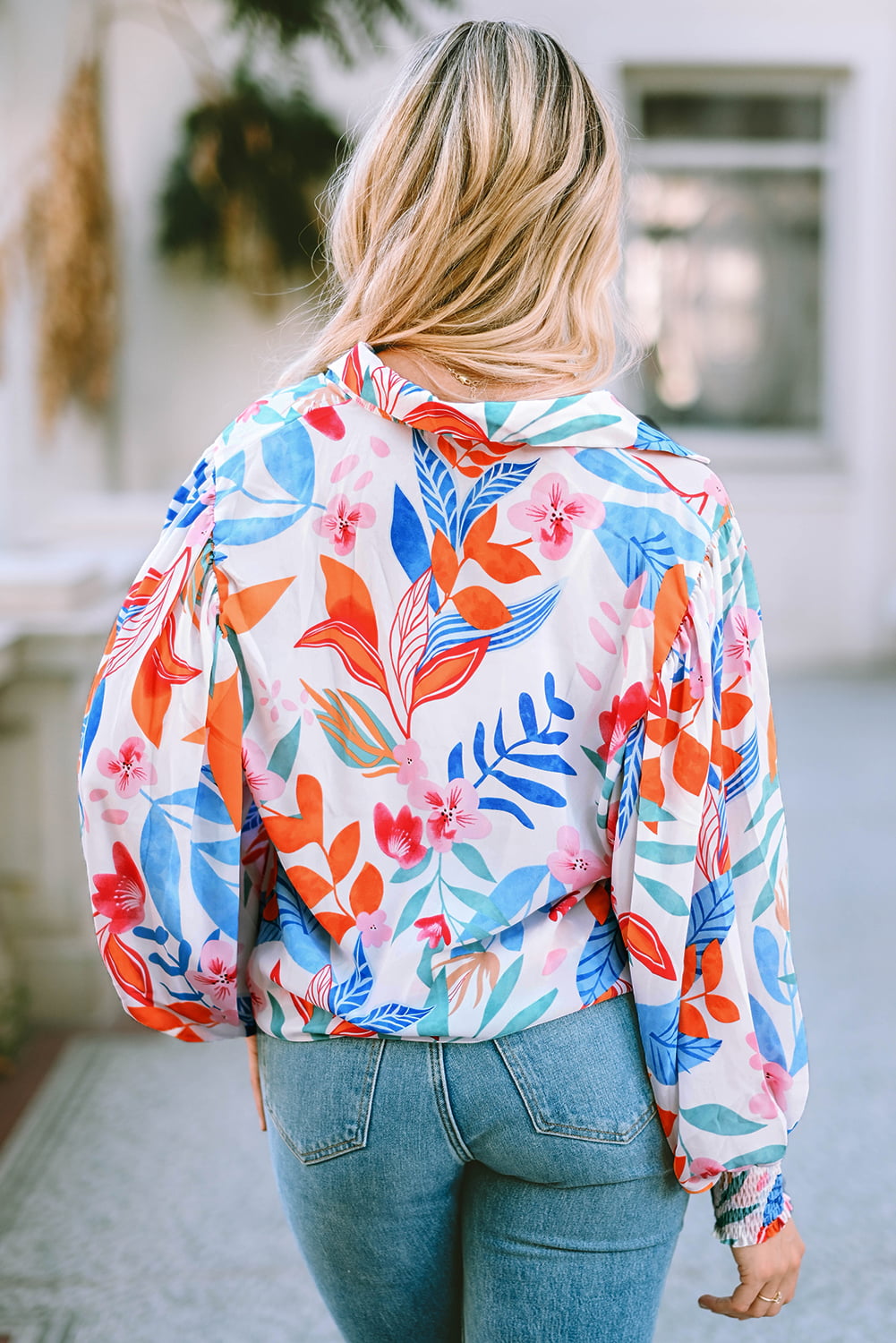 Collared Lantern Sleeve Blouse