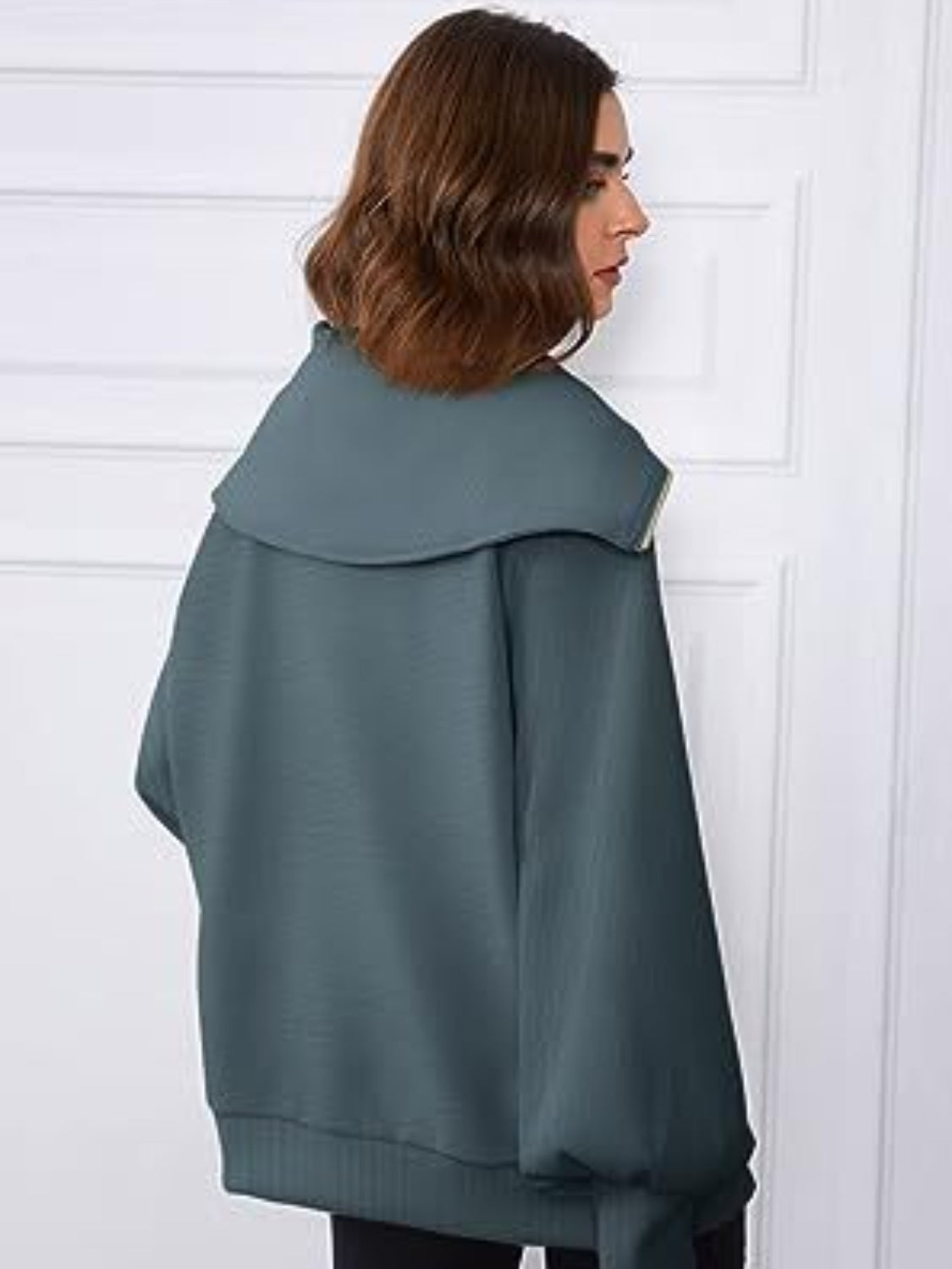 Half-Zip Lantern Sleeve Top